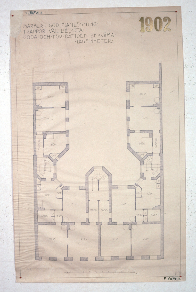Ritningar till arkitekturuställningen på Röhsska museet år 1929: tidstypiska lägenhetsplaner från 1848-1929.