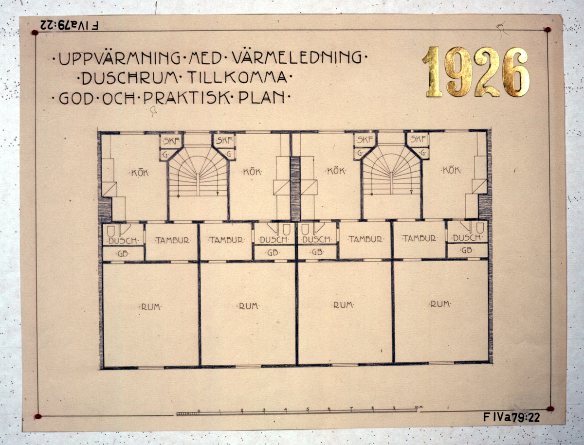 Ritningar till arkitekturuställningen på Röhsska museet år 1929: tidstypiska lägenhetsplaner från 1848-1929.