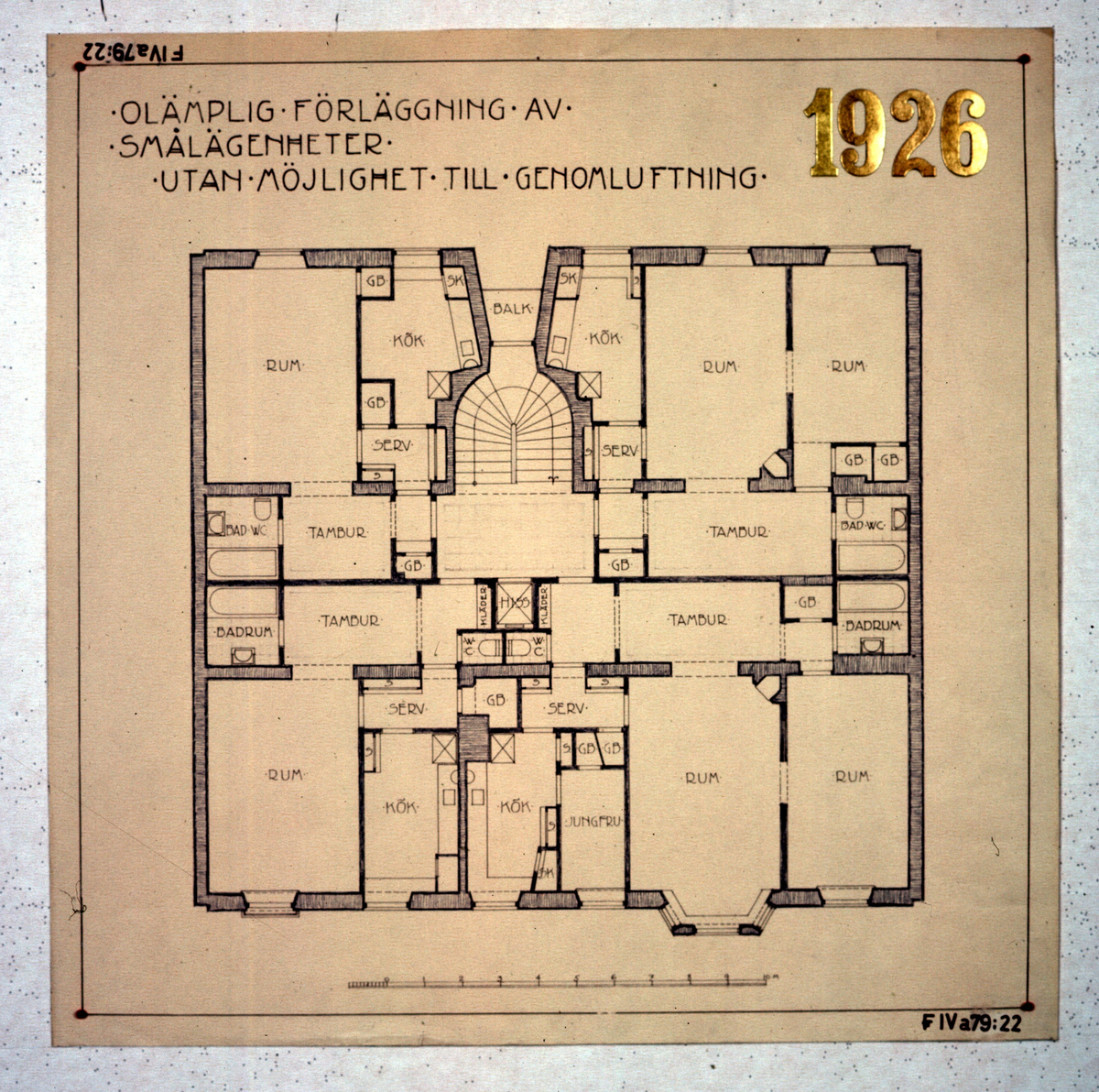 Ritningar till arkitekturuställningen på Röhsska museet år 1929: tidstypiska lägenhetsplaner från 1848-1929.