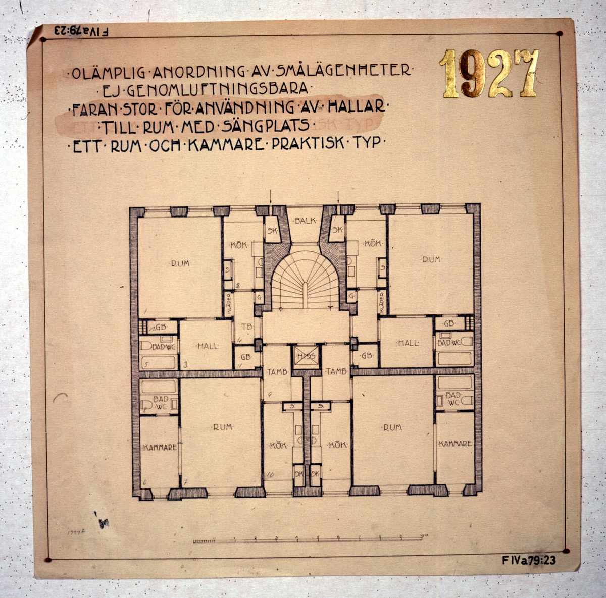 Ritningar till arkitekturuställningen på Röhsska museet år 1929: tidstypiska lägenhetsplaner från 1848-1929.