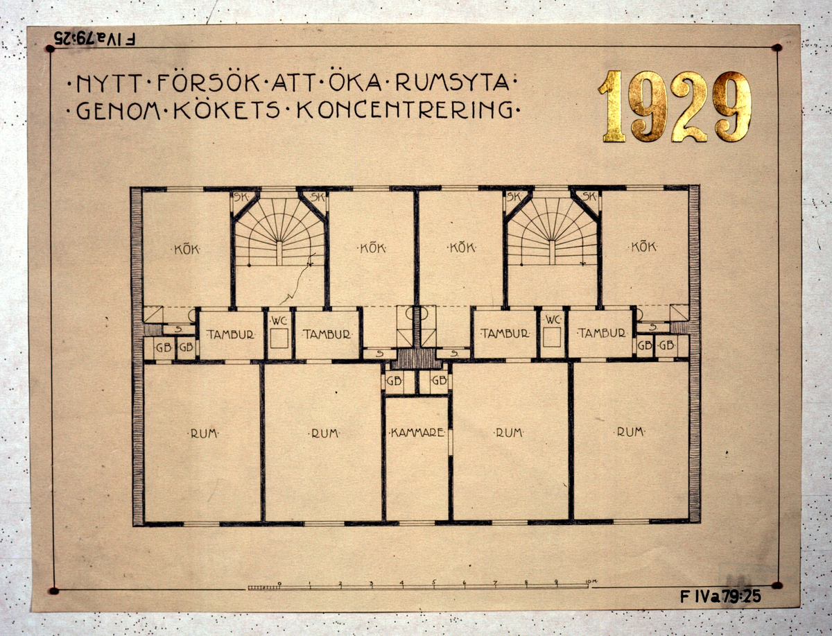 Ritningar till arkitekturuställningen på Röhsska museet år 1929: tidstypiska lägenhetsplaner från 1848-1929.