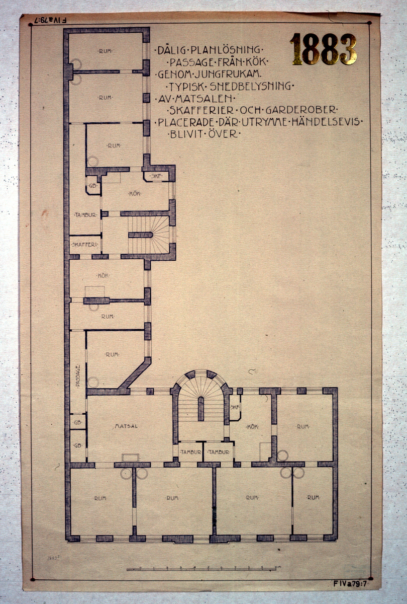 Ritningar till arkitekturuställningen på Röhsska museet år 1929: tidstypiska lägenhetsplaner från 1848-1929.