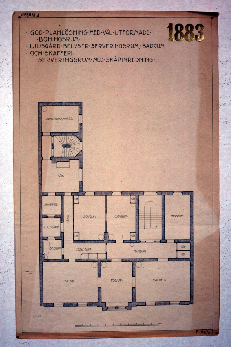 Ritningar till arkitekturuställningen på Röhsska museet år 1929: tidstypiska lägenhetsplaner från 1848-1929.