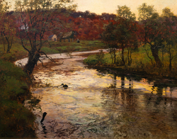 Solnedgang over elven L’Elle ved Quimperlé [Maleri]