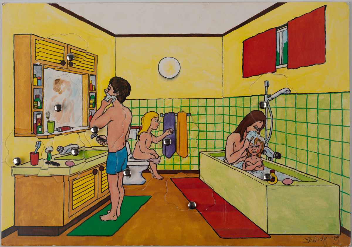 Pussel avsett för barn med tecken bakom luckorna.1989.