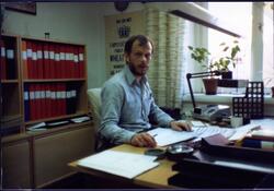 Platschefen Kjell Eklund på Saltsjöqvarn, foto taget av honom själv. Foto 1986.