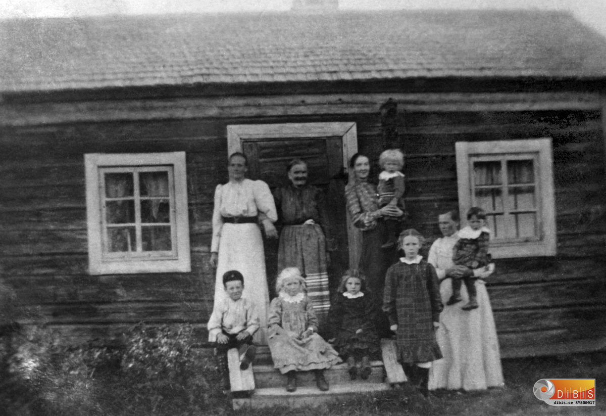 Femsmyra fäbod mellan Villsjön och Bergviken.
År 1906 var Johanna Thyr fäbokulla i Femsmyra. Mor Braten i dörrens mitt var Kulla i Villsjö med sin högra arm håller hon Femsmyrskullan, på vänster sida har hon sin sonhustru Lotten som har sin son Rudolf på armen. På sidan om bron står mor Marta Thyr med lilla Dagmar på armen. Sedan är det Henry och Ingeborg Svensson. Klara Bratén och Agda Linde.