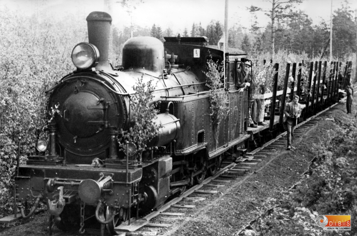 SJK:s (Svenska järnvägsklubbens) utfärdsresa mellan Vallvik och Hå, den 3 juni 1967, den företogs med lövade timmervagnar som man monterat bänkar med sittplatser på.
Lok nummer 5 framfördes av Ernst Matros kallad Konga, han kom ursprungligen från Konga i Småland.
PÅ banvallen frv: Holger Wiklander samt växlaren Sven Andersson.