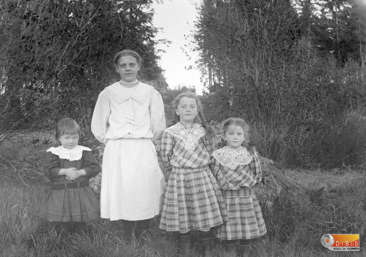 Från vänster flickan Elisabet Israelsson, hennes faster Anna gift Bergström i Sveg, och hennes döttrar Alma  o Ester.