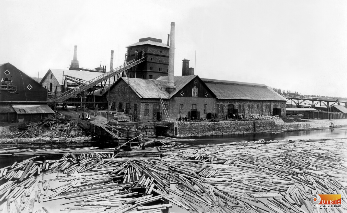 Norra Järnverket i Ljusne efter om- och tillbyggnad 1882.
Byggnaden i förgrunden innehöll smältarsmedja och valsverk.
I bakgrunden, mellan rostugnspipan och masugnen skymtar Ljusne brandstation.
Timret i förgrunden flottades till Ljusne ångsåg.