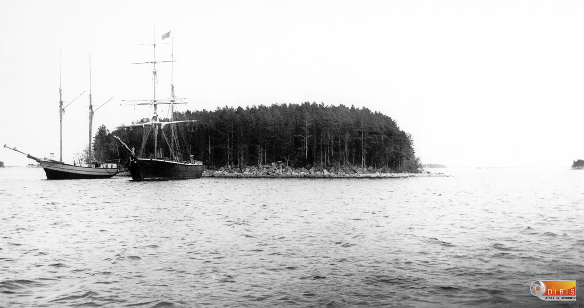 Segelskutor vid en holme i Söderhamnsfjärden