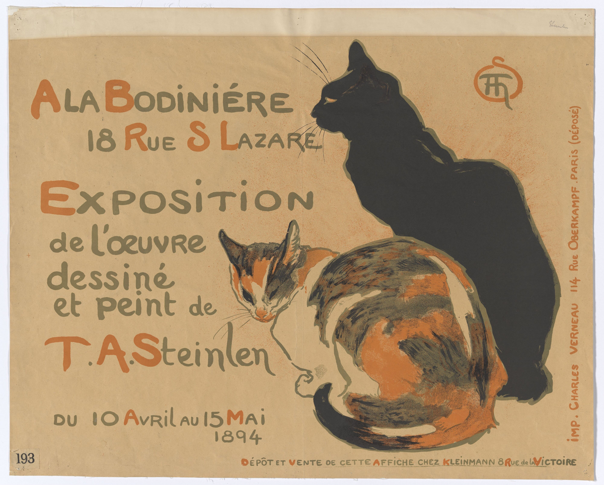 På La Bodiniére, utstilling av tegninger og malerier av T.A. Steinlen [Plakat]