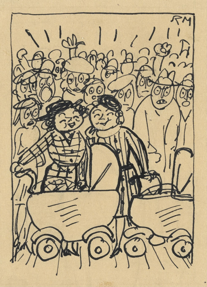 To kvinner med barnevogner [Tegning]