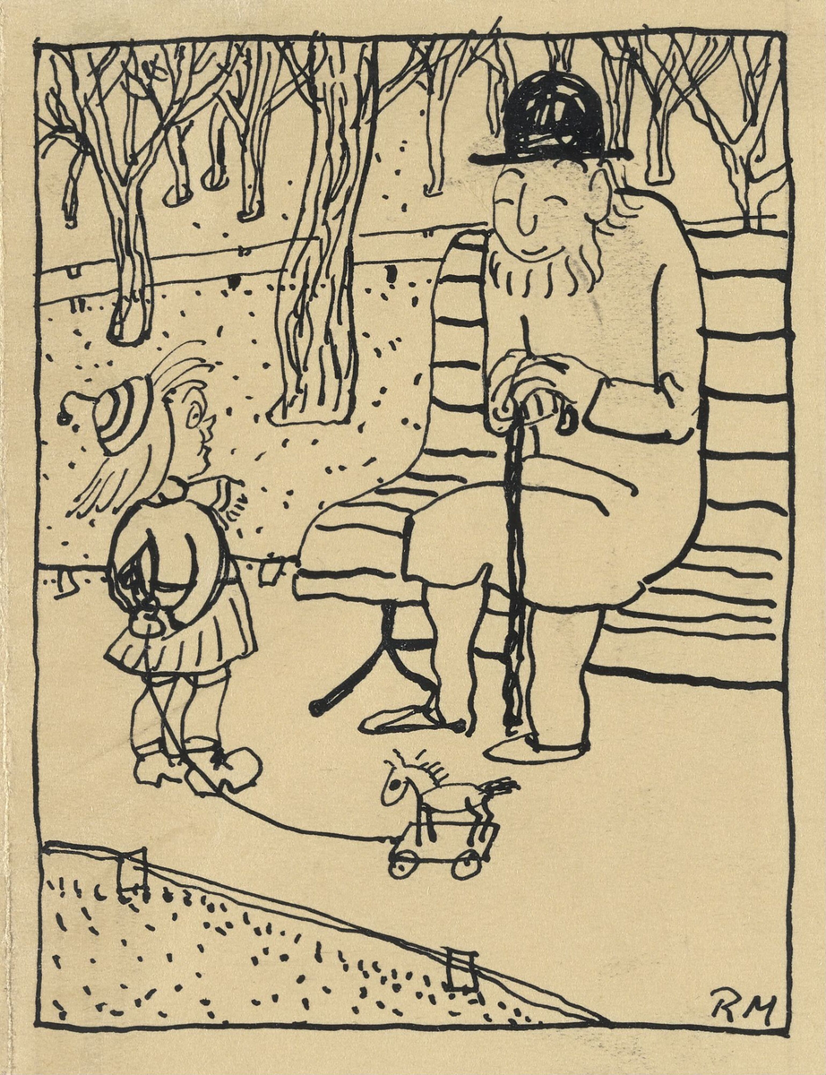 Gammel mann og liten pike [Tegning]
