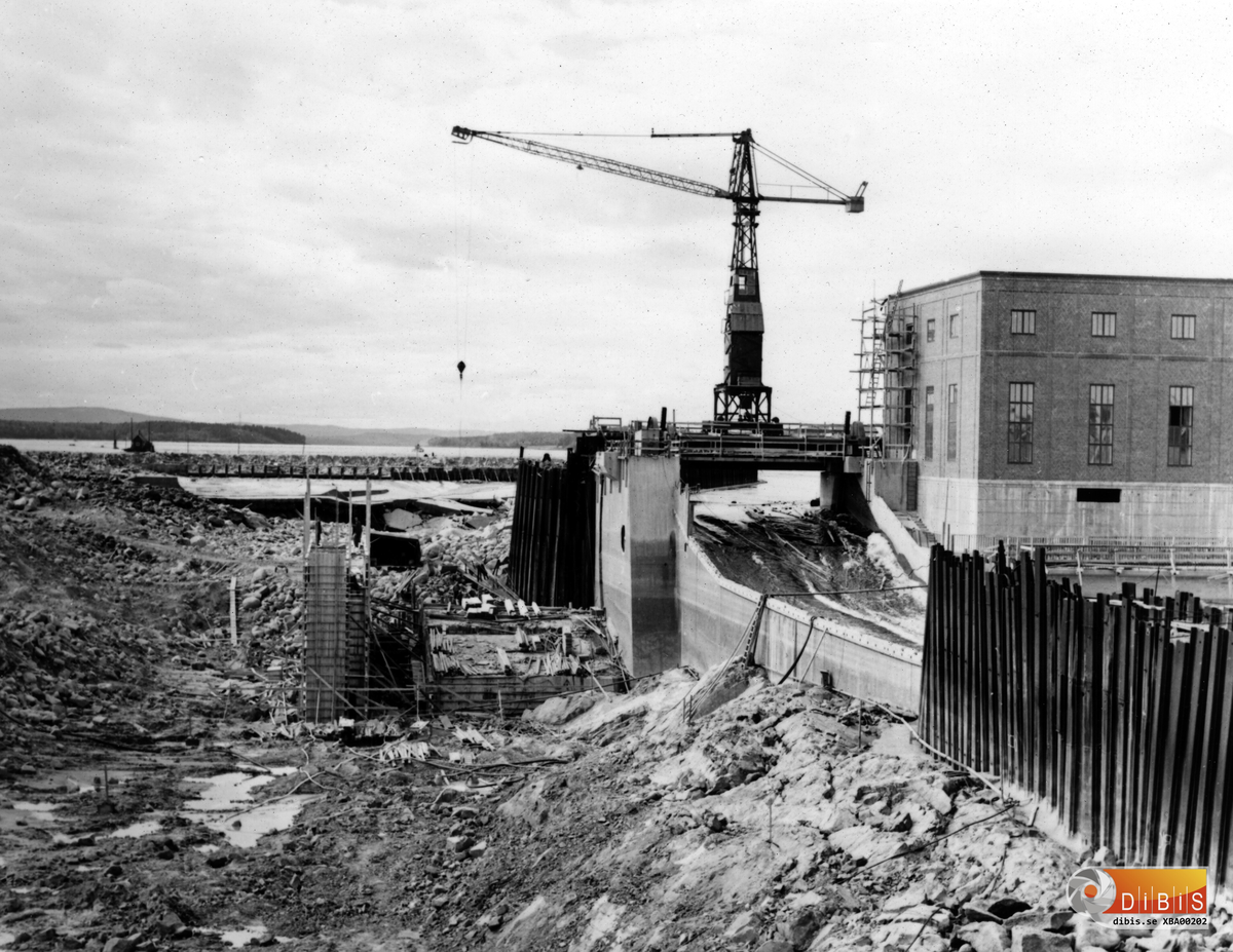 Byggande av Bergviks nya kraftverk, omkring 1960.