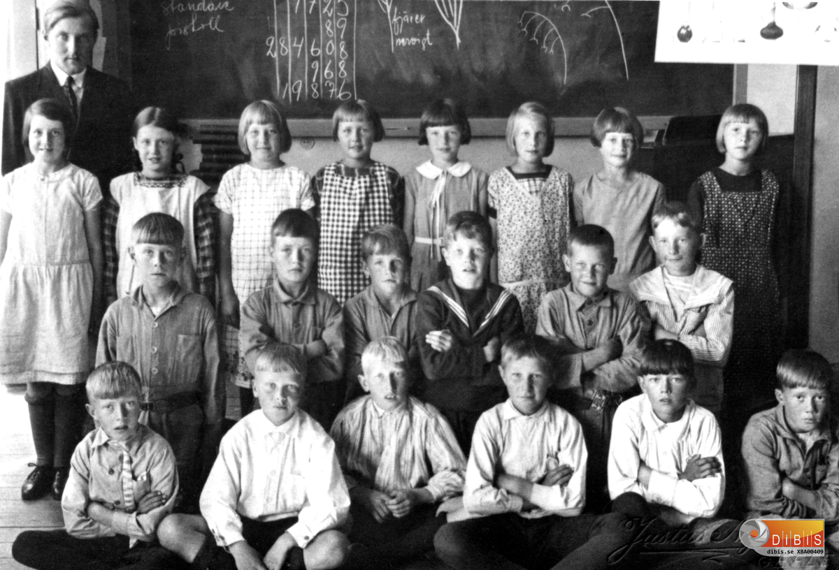 Året är 1933. Platsen skolan i Vannsätter och läraren Pelle Hedlund. En man som sedan under hela sin lärargärning kom att knytas till i första hand Vannsätter.
Hans första tjänst var dock i Dåbo som i början av 1900-talet hade underlag för en småskola.
Pelle Hedlund var född i Skogs socken och uppväxt i Holmsveden/Tönnånger.
Återstår att få fram några namn på eleverna.