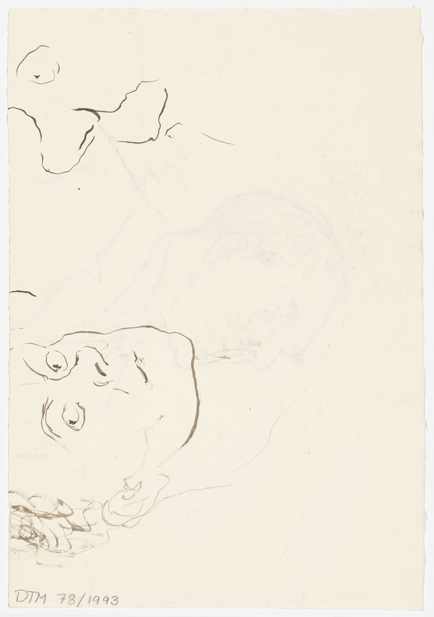 Manshuvud i profil till vänster
På baksidan: Penselteckning av manshuvud framifrån och i profil till vänster.
