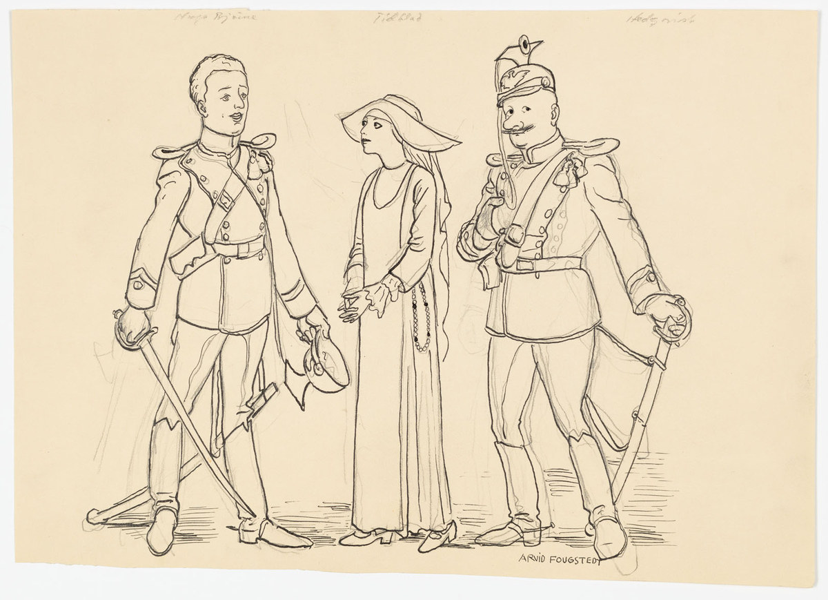 I mitten står en kvinna omgiven av två män. Kvinnan (Inga Tidblad som Marie Odile) är vänd mot vänster och iklädd fotsid klänning med ett radband fastsatt i midjan samt nunnedok. Mannen till vänster (Hugo Björne som Philip Meissner) är klädd i uniform och håller en sabel i sin högra hand. Mannen till höger (Ivan Hedqvist som Otto Beck) är även han klädd i uniform men håller sin högra hand mot bröstet.