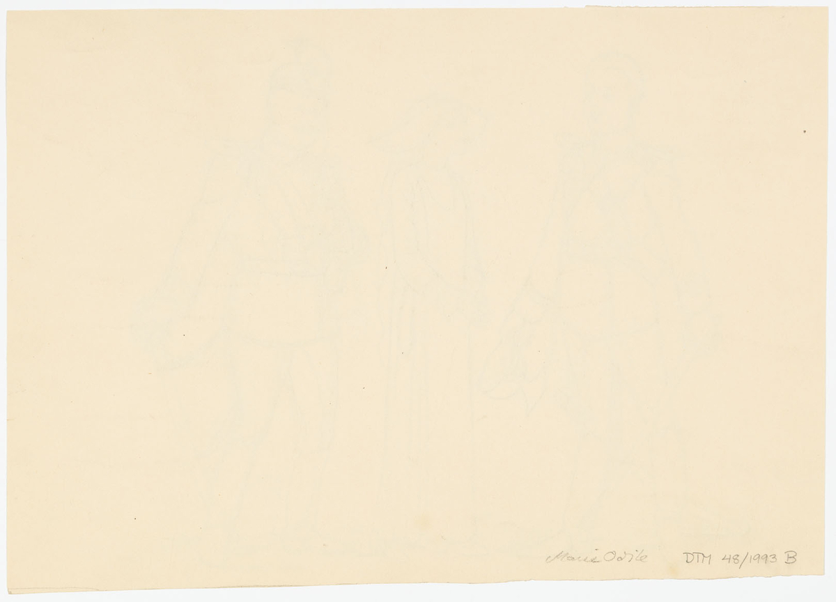 I mitten står en kvinna omgiven av två män. Kvinnan (Inga Tidblad som Marie Odile) är vänd mot vänster och iklädd fotsid klänning med ett radband fastsatt i midjan samt nunnedok. Mannen till vänster (Hugo Björne som Philip Meissner) är klädd i uniform och håller en sabel i sin högra hand. Mannen till höger (Ivan Hedqvist som Otto Beck) är även han klädd i uniform men håller sin högra hand mot bröstet.