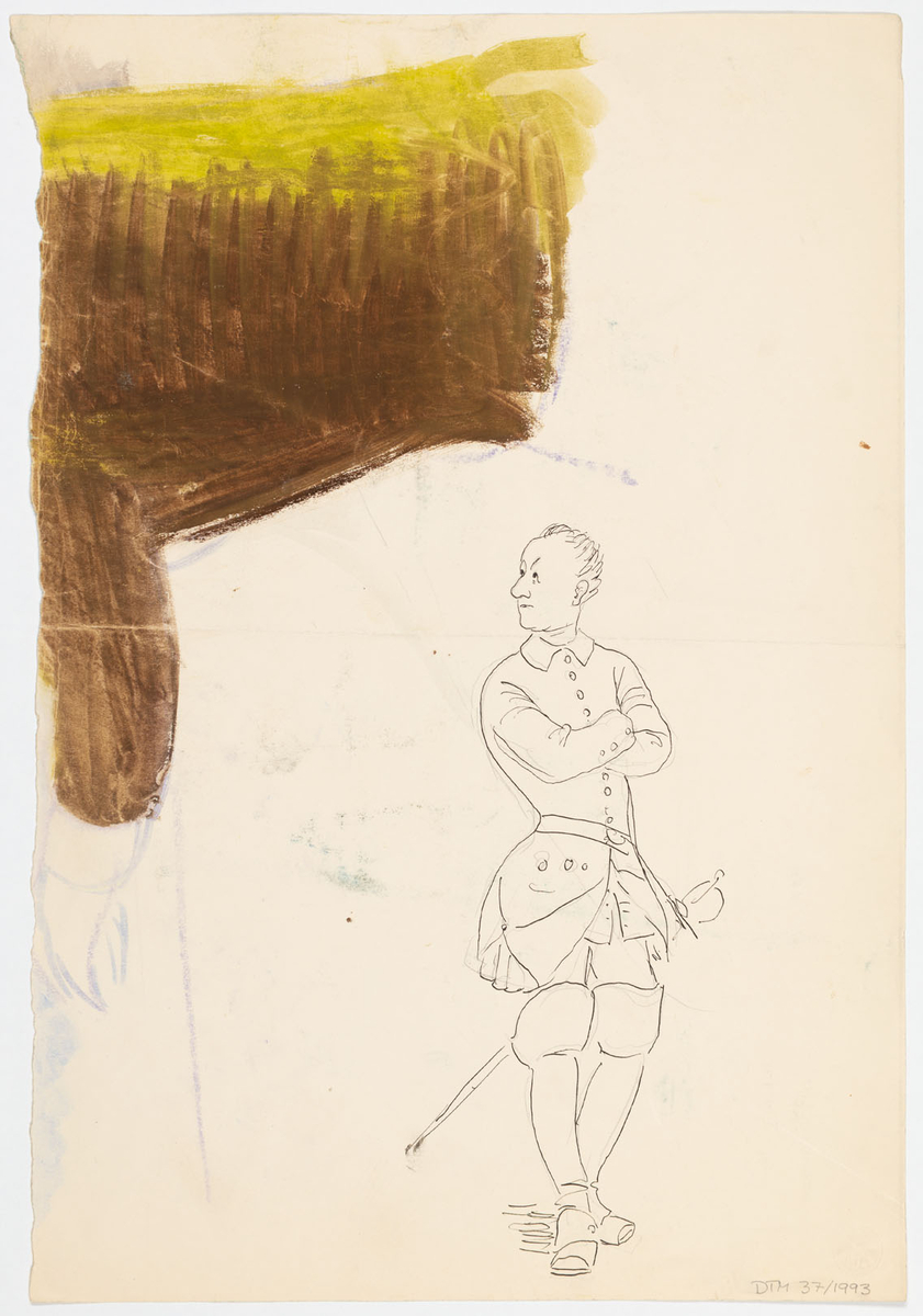 På framsidan: Man stående i profil till vänster iklädd kostym. Vänsterhanden vilar i kavajfickan och med högerhanden lyfter han upp en rundkullig hatt. Han är flintskallig.
På baksidan: Stående man klädd som Karl XII i rock och höga stövlar. Vid vänster höft hänger en värja. Han håller armarna i kors över bröstet.
