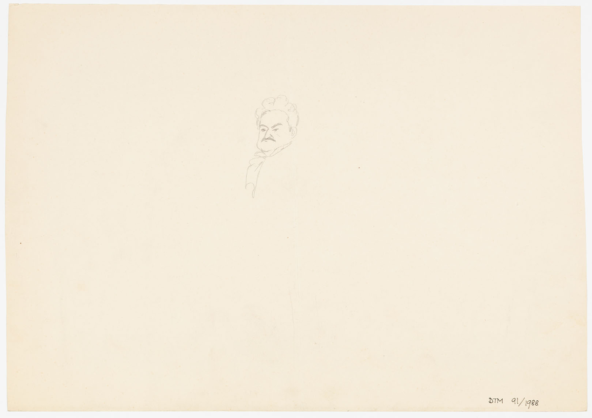 Fem äldre män och en kvinna. Till vänster man (Carl Browallius) i paletå och hög hatt. Till höger om honom en man (Ivar Nilsson) med runda glasögon och skägg, han är klädd i paletå. Bredvid honom en kraftig man (Halfdan Christensen) i paletå och byxor med revär. Han sträcker en hand rakt upp i luften. Till höger om honom en kvinna (Tyra Dörum) i hellång klänning med vid kjol. Bredvid henne en man (Nils Personne) i jacka med skört och en hög skärmhatt. Till höger om honom en man (Bror Olsson) i ytterrock och kraftiga polisonger. På baksidan skiss av manshuvud.
