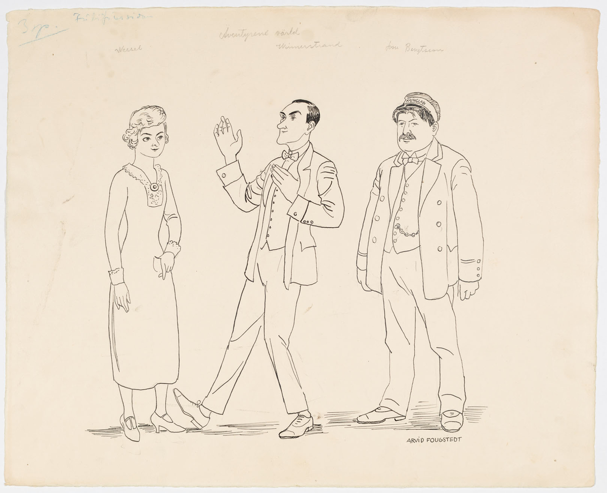 En kvinna (Jessie Wessel) och två män (Olof Winnerstrand och Josua Bengtsson). Hon är klädd i enkel klänning med krage och manschetter i brodyr. Männen bär kostym. En av männen har skärmmössa på vilken det står "KRINGLAN".
