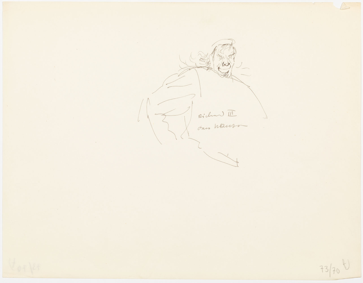 Skissad bröstbild av grimaserande man. 
