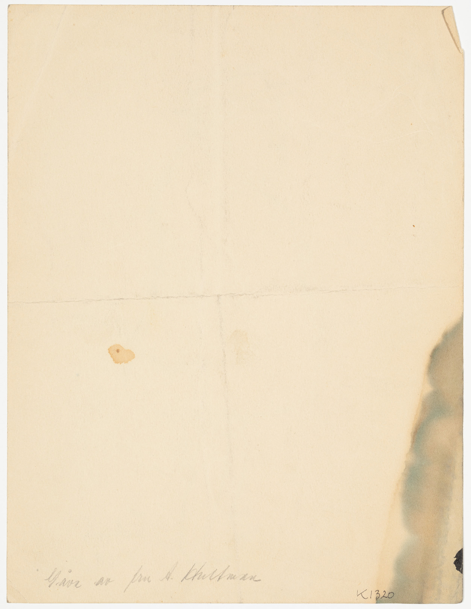 En skissartad man från bakifrån iklädd kavaj och hatt.
