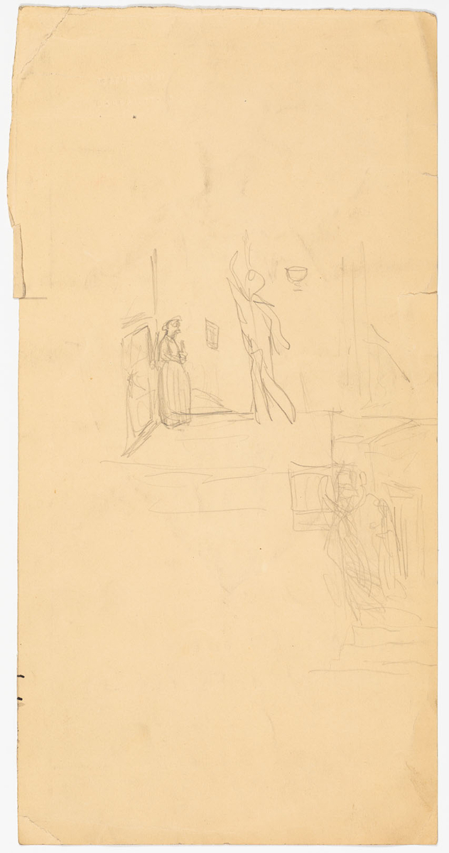 Dam i höghalsad svart klänning, svarta långa handskar och  svart spansk hatt. I handen håller hon en taktpinne.
