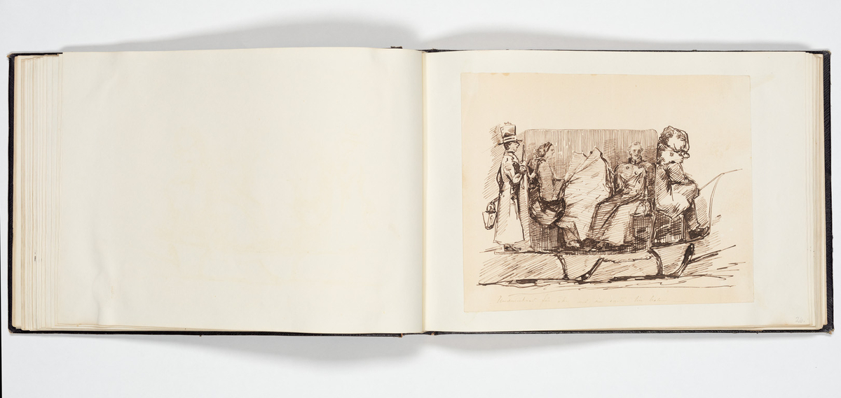 En uniformerad man som ramlat på alla fyra och över honom faller en svartklädd kvinna. Tre kvinnor i aftonklänningar sitter bakom på en bänk och ser förskräckta på det som händer.
