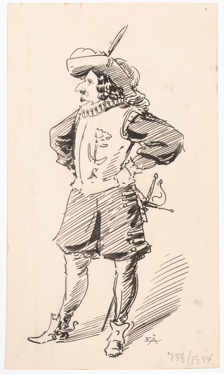 Man iklädd musketördräkt.
