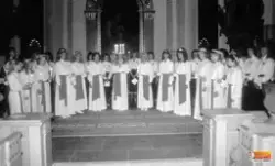 Söderhamns Lucia med tärnor 1986. Ann Gustafsson var Lucia.