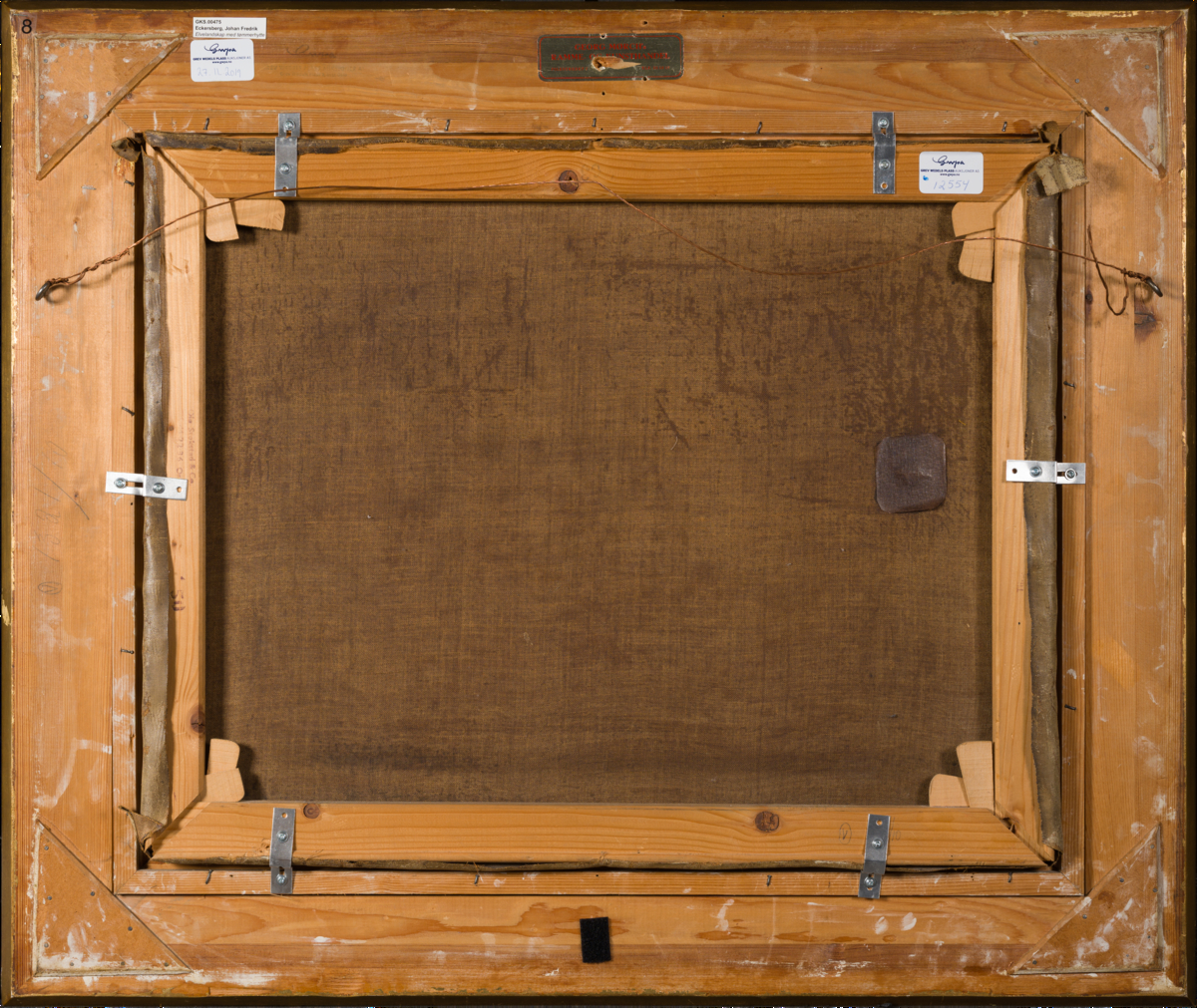 Elvelandskap med tømmerhytte [Maleri]