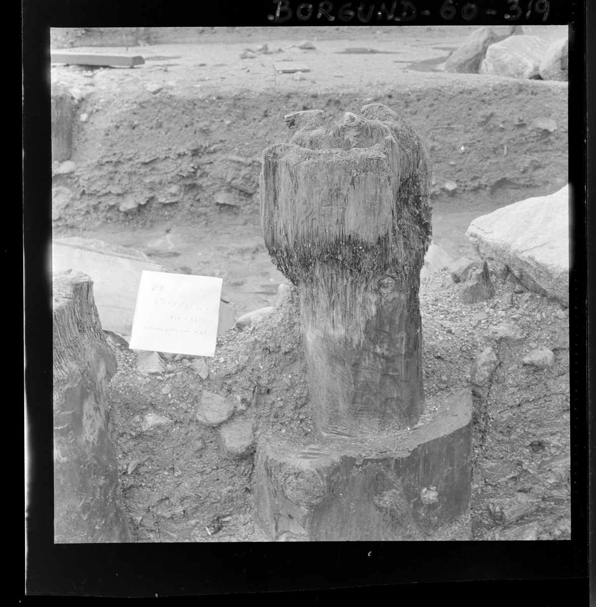 Ø8 - Stople 171y/52,20x. (Top.niv. +52, overkant av stolpens glatte side niv. + 22) Avstand ca. 1m.