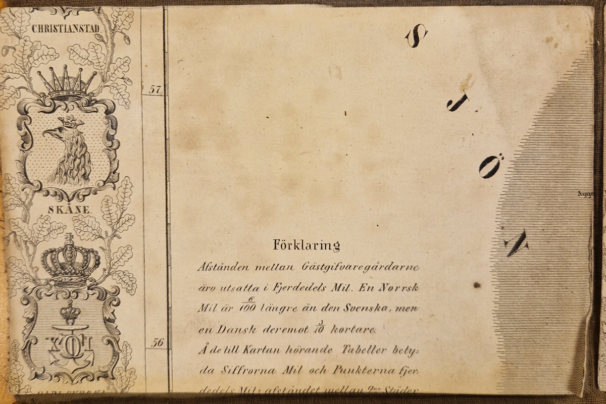 Karta öfver landsvägarne uti Sverige och Norrige samt en del af Danmark. Sammandragen och graverad af C. F. Ström 1855. J. L. Brudins Bokhandel Stockholm. 2:dra öfversedda och betydligt tillökta upplagan. Tryckt hos C. F. Ström. Gåva av fru Alma Moberg 1908. Bokn. 115.