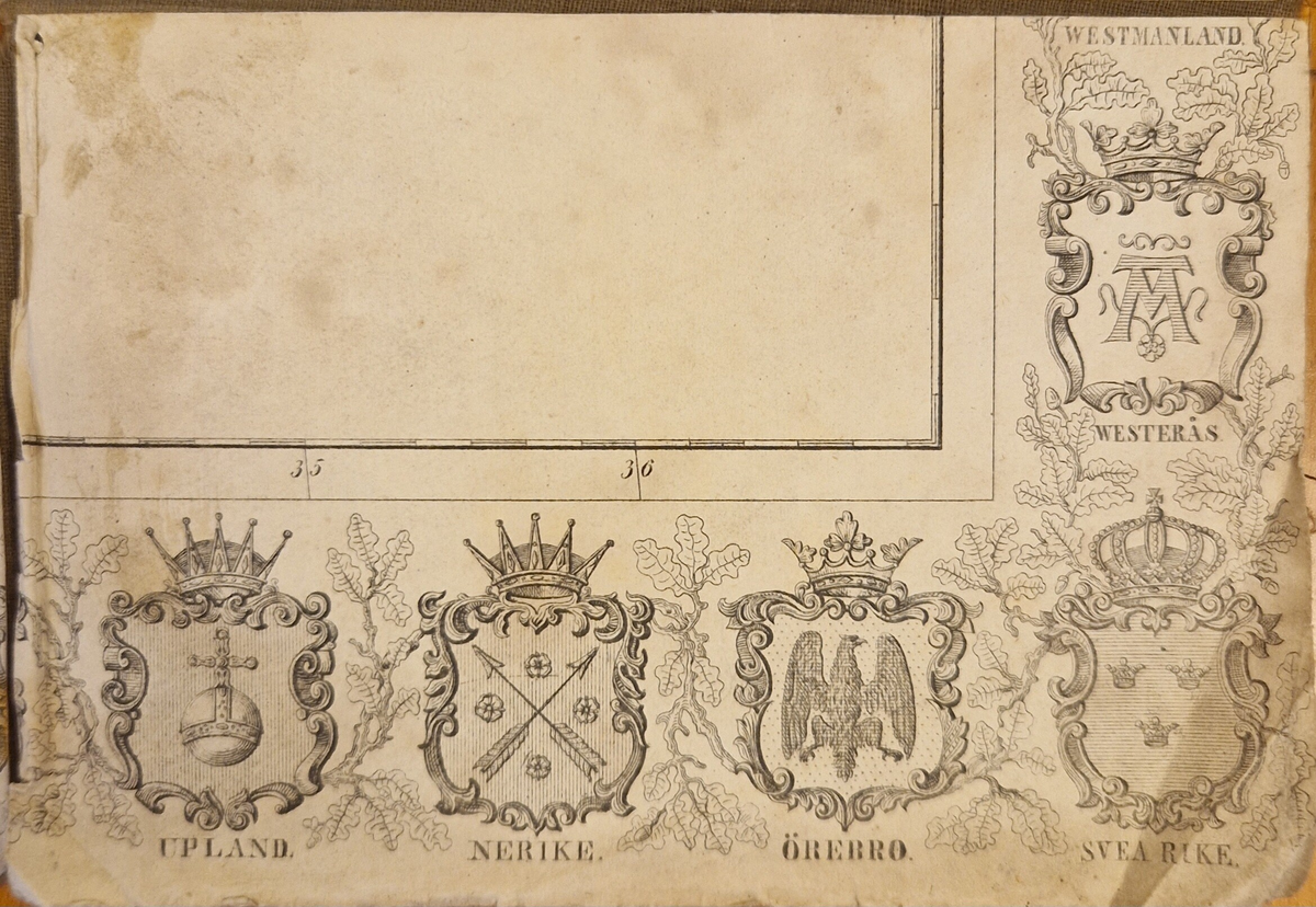 Karta öfver landsvägarne uti Sverige och Norrige samt en del af Danmark. Sammandragen och graverad af C. F. Ström 1855. J. L. Brudins Bokhandel Stockholm. 2:dra öfversedda och betydligt tillökta upplagan. Tryckt hos C. F. Ström. Gåva av fru Alma Moberg 1908. Bokn. 115.