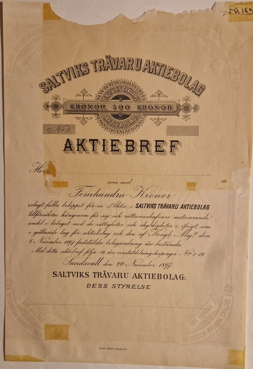 Aktiebrev, 13 stycken