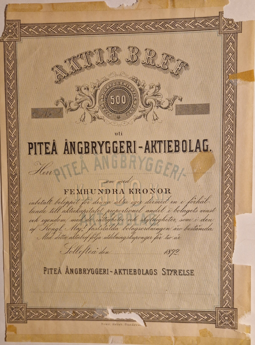 Aktiebrev, 13 stycken