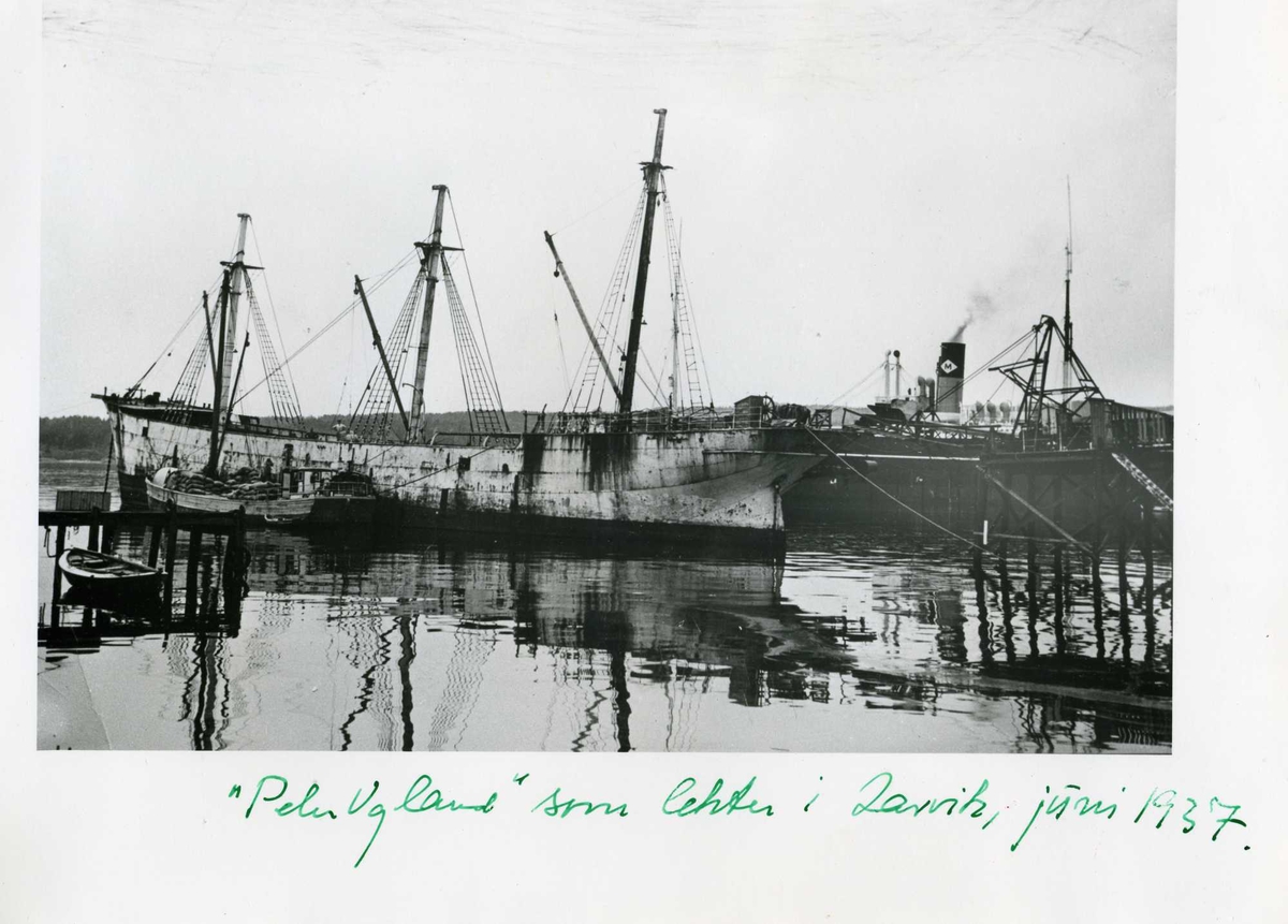 Fartøybilder fra Agder. 

Navn:  Pehr Ugland
Kjennetegn: HTPM
Type: Stålbark
Bygget 1891 i Alloa, Skotland
Hjemmehavn: Arendal
Kilde: Veritas: 1905, 1911
Drektighet: 1279 nrt
Skuteregistersignatur: 1820 og 1905VP18

Bilde 1:
Arkivref: Fartøybilder 59, AAA jnr. 463-1963
Tekst: "Pehr Ugland" av Arendal i Mobile, oktober 1906. Fra journalist Birger Dannevig, Gjervoldsøy, 4. okt. 1963.
Opprinnelig filreferanse i eDepoet: F0120_Fartøybilder-SMW_090507\PEHR UGLAND BARK MOBILE 1906.tif

Bilde 2:
Arkivref: Fartøybilder 59, AAA jnr. 690-1964
Tekst: Gave fra Birger Dannevig, Arendal, 12. nov. 1964.
Opprinnelig filreferanse i eDepoet: F0120_Fartøybilder-SMW_090507\PEHR UGLAND BIRGER DANNEVIG.tif

Bilde 3:
Arkivref: Fartøybilder 59, AAA Neg. nr.  23311
Opprinnelig filreferanse i eDepoet: F0120_Fartøybilder-SMW_090507\PEHR UGLAND I.tif

Bilde 4:
Arkivref: Fartøybilder 59, AAA Neg. nr. 385
Tekst: Staalbark "Pehr Ugland" af Arendal bragt ind i Mobile Havn efter Strandingen under Cyclonen 26. Septbr. 1906. Gave 5. september 1961 fra skipsmegler Anders Emil Ugland, Oslo.
Opprinnelig filreferanse i eDepoet: F0120_Fartøybilder-SMW_090507\PEHR UGLAND II.tif

Bilde 5:
Arkivref: Fartøybilder 59, AAA Neg. nr. 384, AAA jnr. 463-1963
Tekst: Kopi ved Birger Dannevig ca. 196
Opprinnelig filreferanse i eDepoet: F0120_Fartøybilder-SMW_090507\PEHR UGLAND MOBILE OKTOBER 1906 I.tif

Bilde 6:
Arkivref: Fartøybilder 59, AAA jnr. 690-1964
Tekst: Pehr Ugland som lekter i Larvik, juni 1937. Gave fra Birger Dannevig, Arendal, 12. nov. 1964.
Opprinnelig filreferanse i eDepoet: F0120_Fartøybilder-SMW_090507\PEHR UGLAND VI.tif