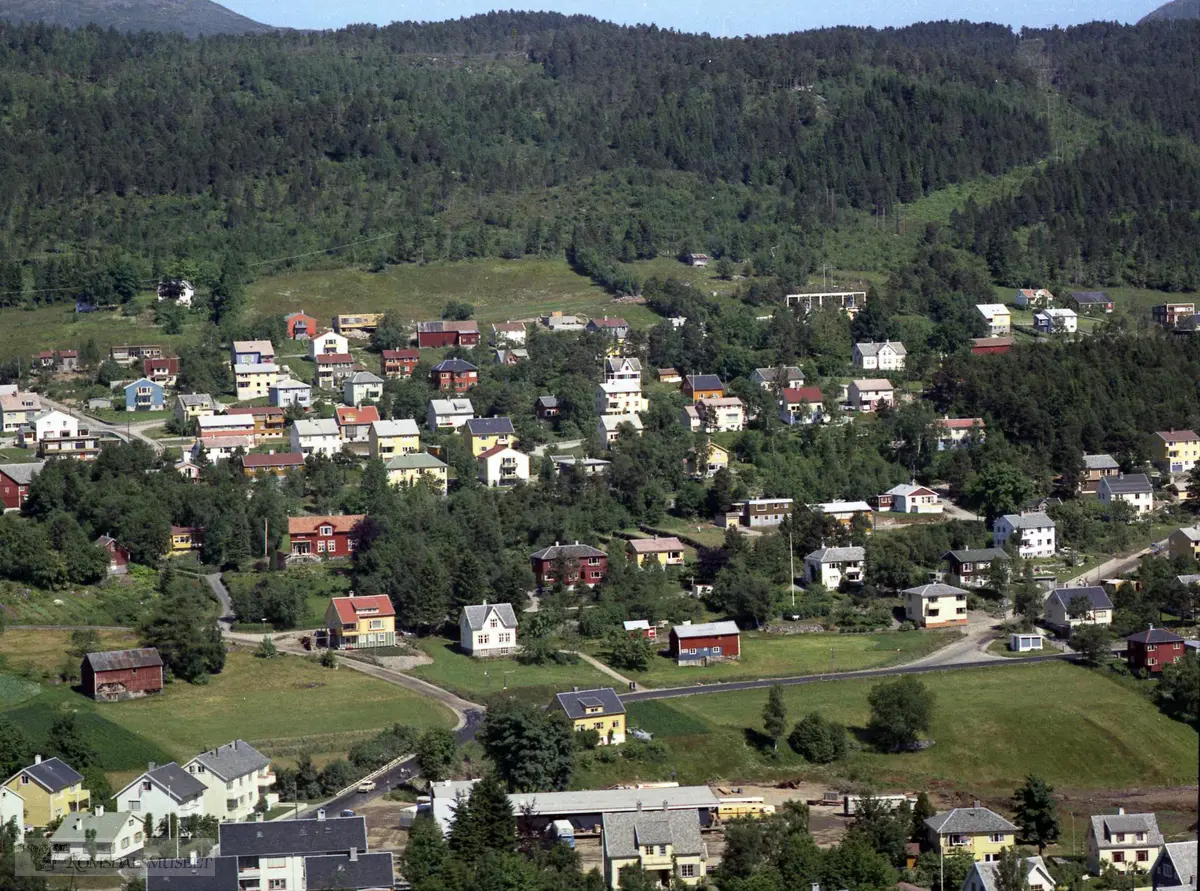 Krysset Frænaveien / Nåsbakken (Moldeliveien). Peder Vangens eiendom til venstre, Nås til høyre. Bakenfor Stein, nåværende (2008) eier Jakob Sylte..Nåsbakken, Frænavn. Nås, Oddvar - Nås, HelgaSylte, Steinar