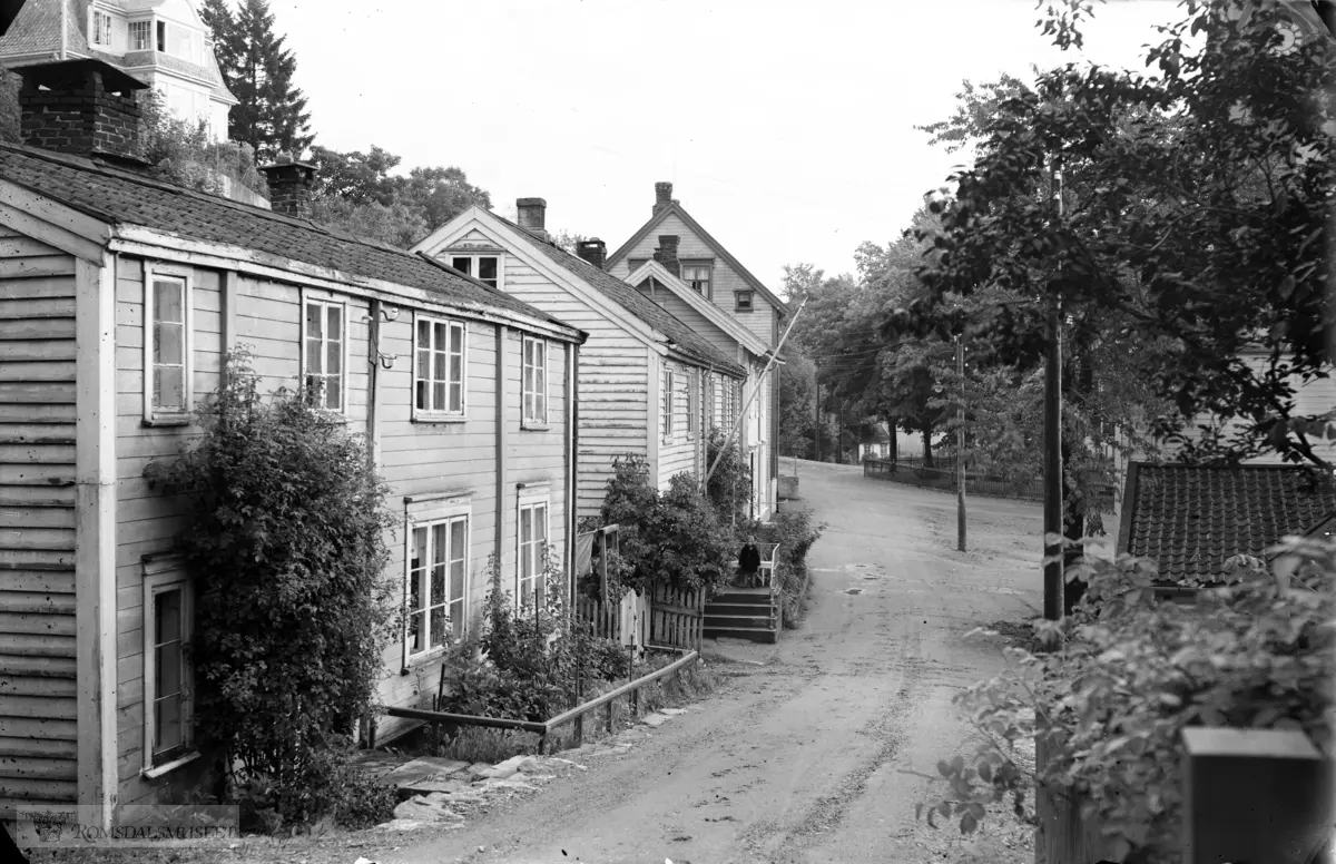 Bjertelibakken sett nedover.Hus nr 238 nærmest i bilde.