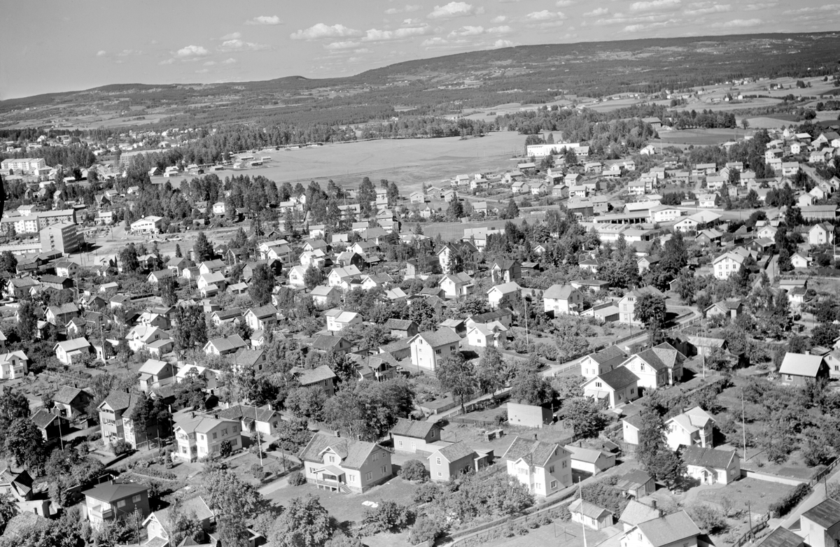 Hamar, flyfoto, villaer i Østbyen, Briskebyen, villastrøk,