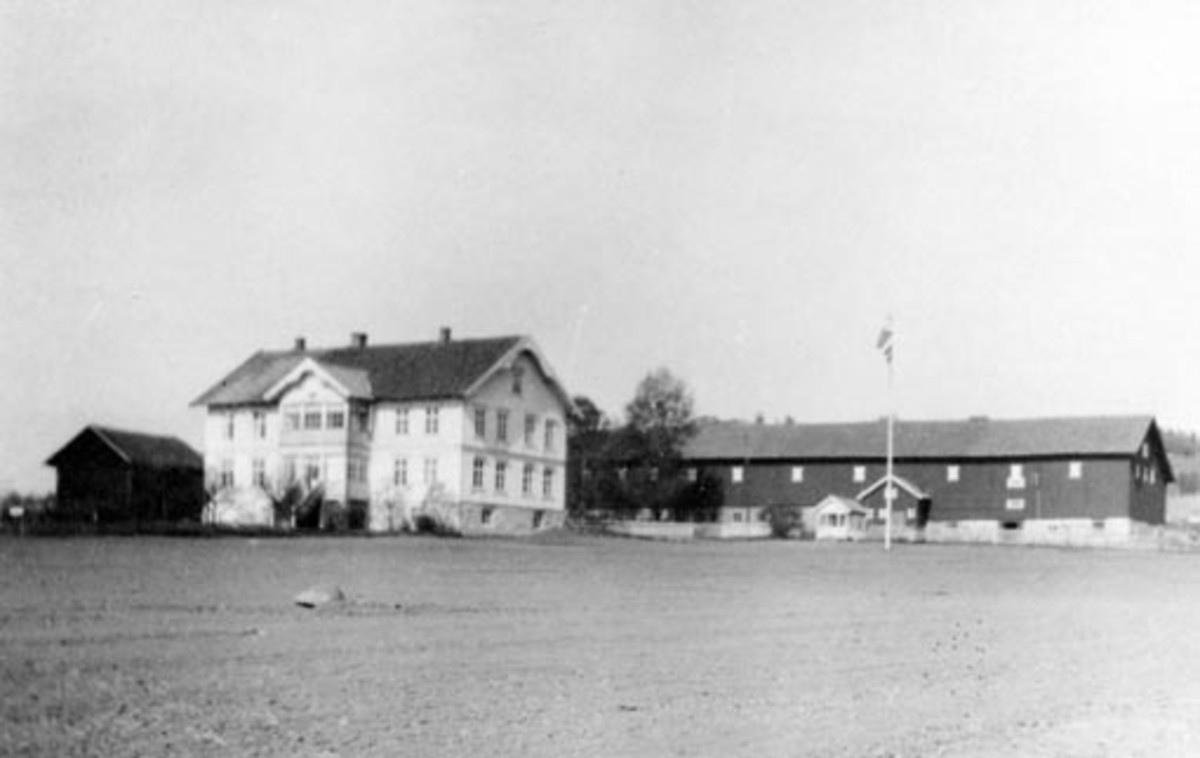 Eksteriør, gardsbruk. Ousdal nedre, Nes, Hedmark. Hovedbygning, stabbur, låve.