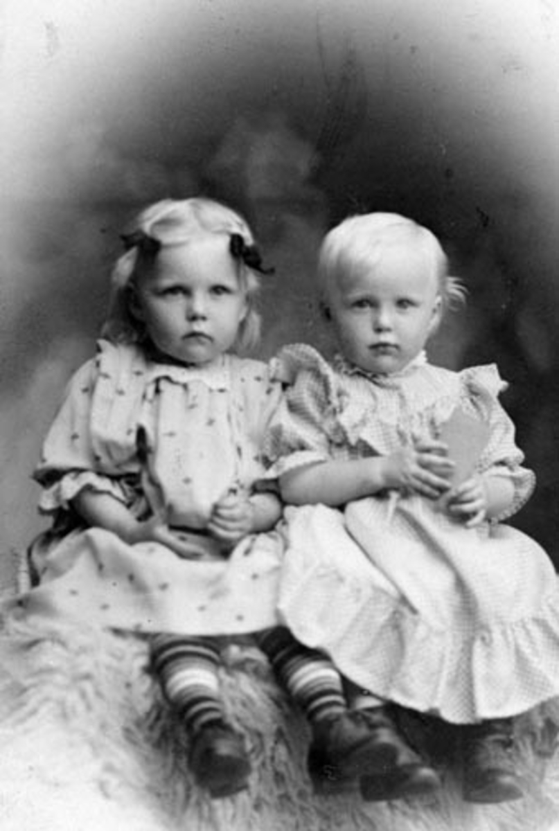 To søstre. Margit f.1906 og Ester Fossum f.1907. Fossum, Nes, Hedmark.