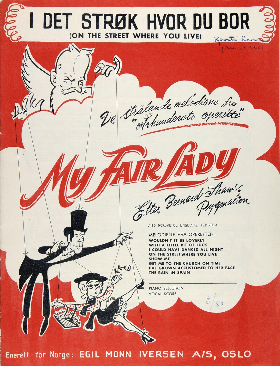 Tynne hefter omtrent i A4-format, 4 - 10 sider. Innholder noter til følgende musikk:
All I do is dream of you, av Nacio Herb Brown (komponist)
Skjönne Tahiti, av Arne Jonassen
Wonderful Copenhagen, av Frank Loesser
Annie get your gun, selection, av Irving Berlin
I det strøk hvor du bor, fra My fair Lady, av Frederick Loewe
Florentinske netter, av Nico Dostal
Fascination, av F. D. Marchetti
Arrivederci Roma, av R. Rascel
Rock Around The Clock, av Max C. Freedman
Tango charmeuse, av Jacob Gade 