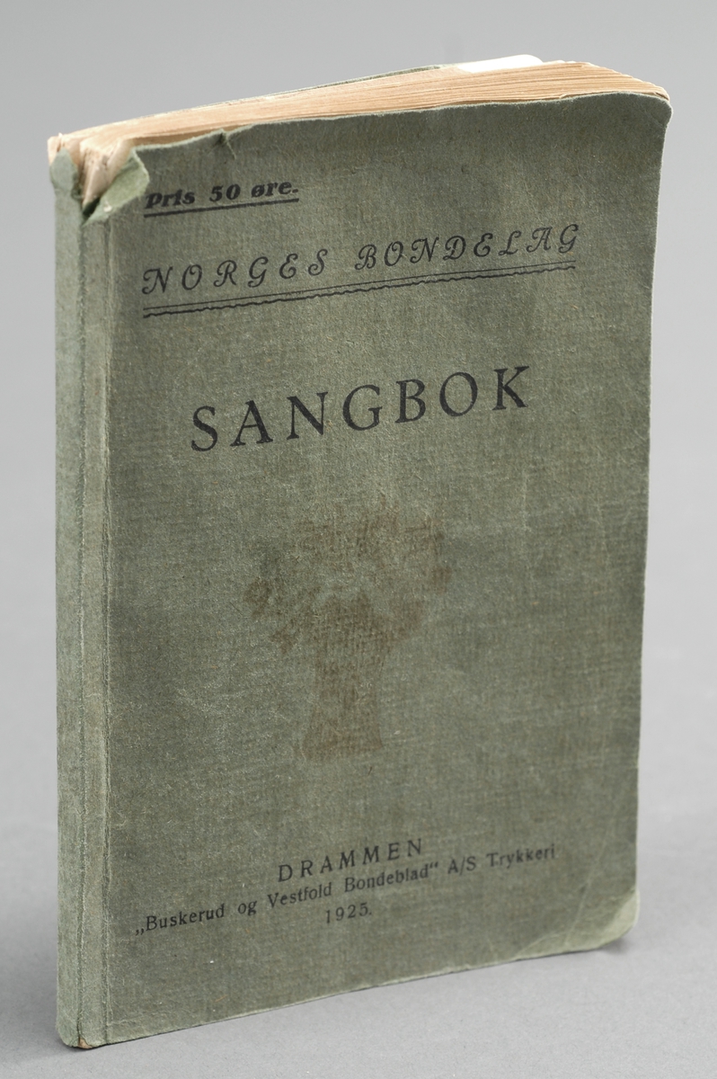 Boken er  et helbind med logoen til Norsk bondelag, et kornnek,  på framsiden.
Boken inneholder sangtekster:
Religiøse sanger, 
Hjemmet, Fedrelandet, 
Enkelte landsluter, 
Nabolandene, 
Bonde- og arbeidslivet, 
Sanger av forskjellig innhold
