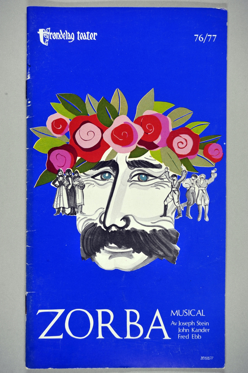 Plakattegning av mennesker. Mannshode med blomsterkrans.