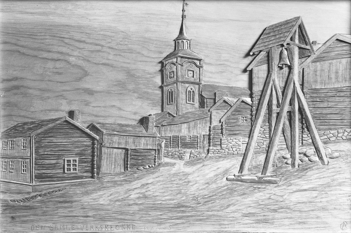 Trerelieff med Røros-motiver av Ole Bukkvoll