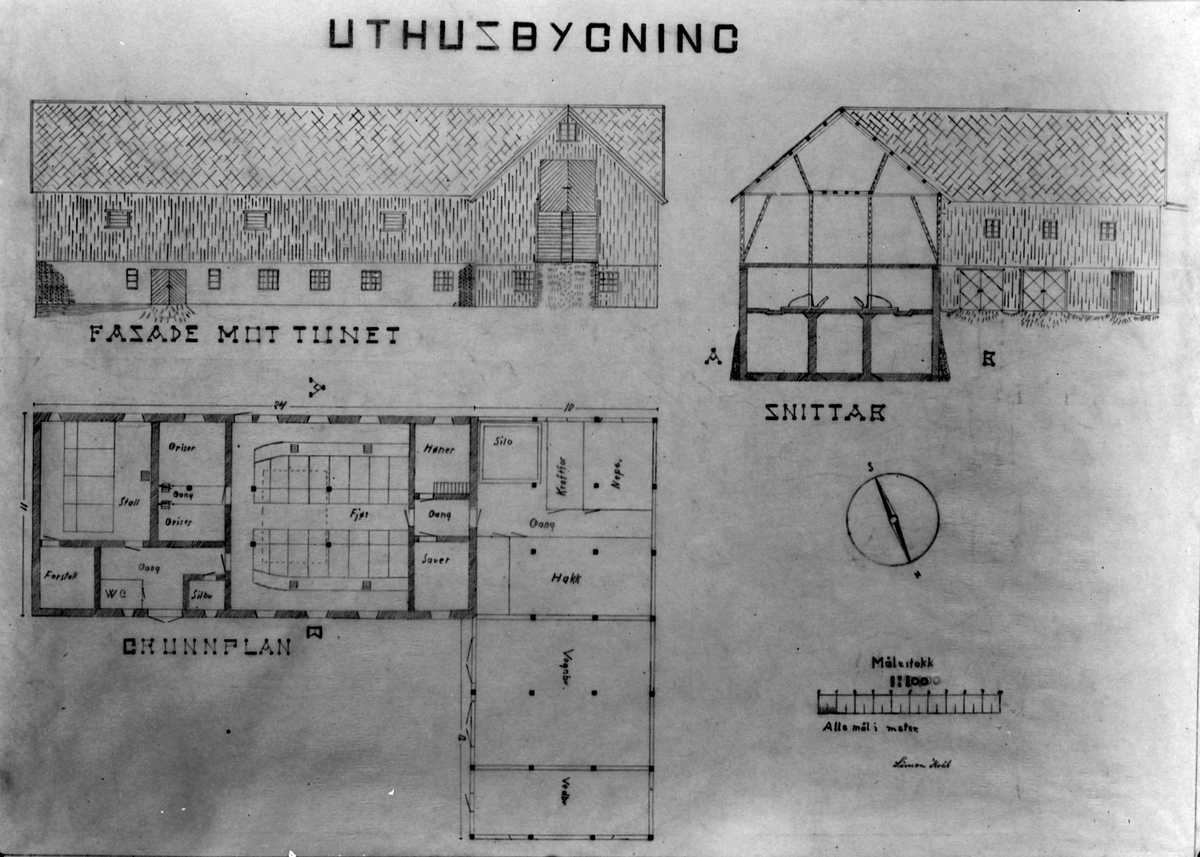 Tegning av uthusbygning