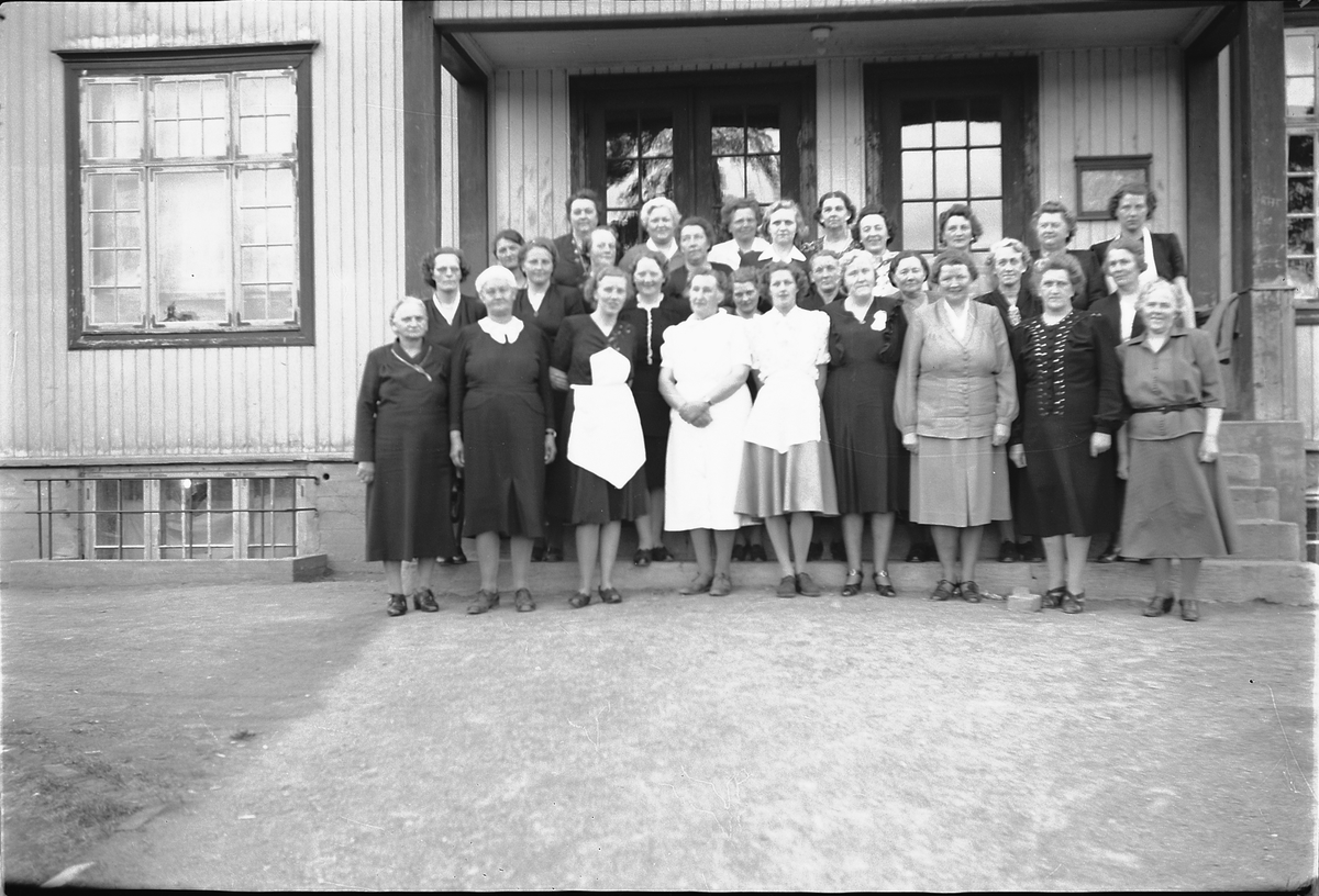 Ringsaker, Moelv, Folktes hus, Stor gruppe kvinner ved trapp